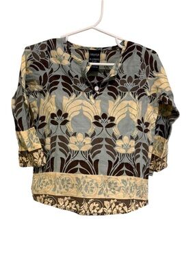 Babystyle Floral Cotton Baby Shirt in Sage, Brown & Cream - Size 18-24 Months